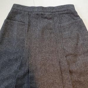 Wool Blend Vintage Pleated Front Pockets Midi High Rise Lined Skirt